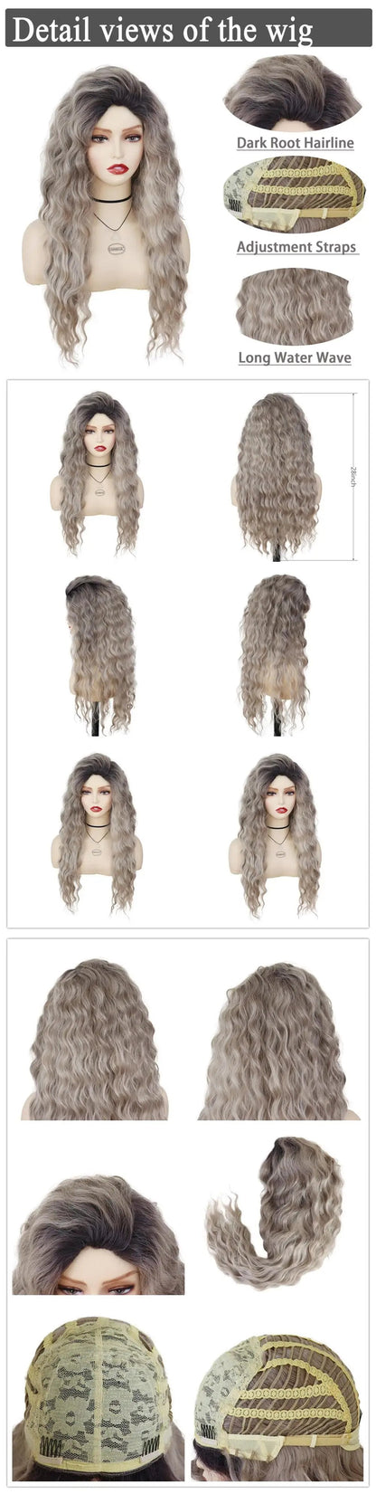GNIMEGIL Synthetic Long Wave Cur Wigs Female Natural Brown Wig with Clip Free Part Side Bangs 80s Curly Wigs for Women Ombre Wig Good Vibrations