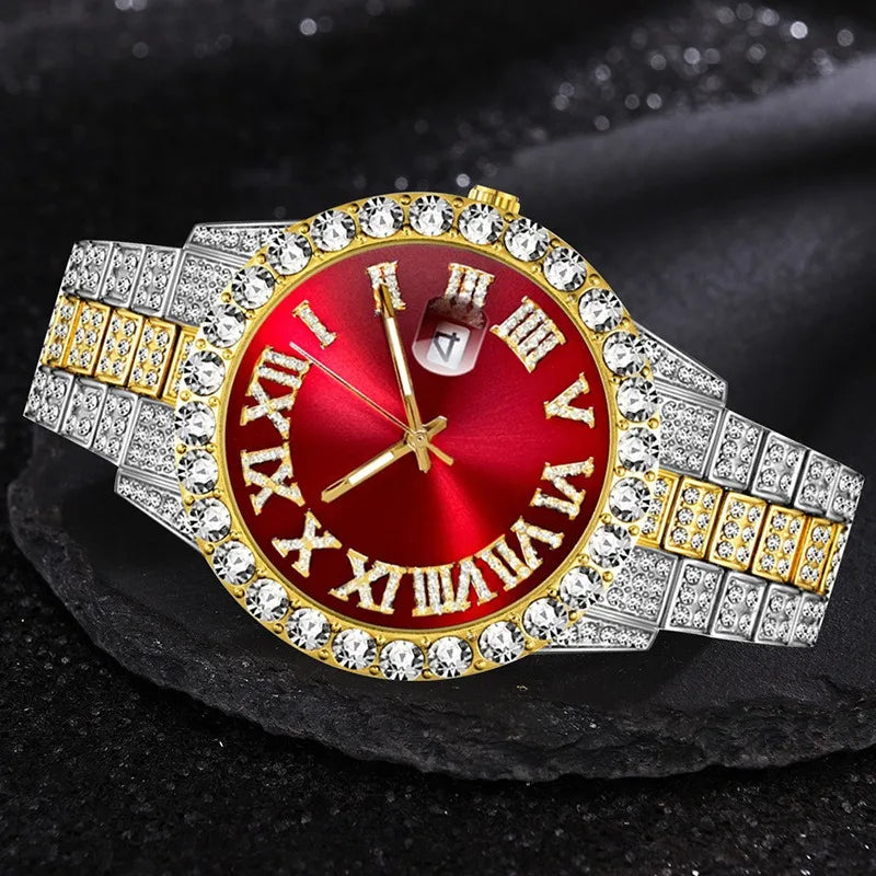 4pcs/set, Business Luxury Men's Rhinestone Watch Jewelry Set, Classic Silvery Men Quartz Calendar Wrist Watch - Gifts for Men, Good Vibrations