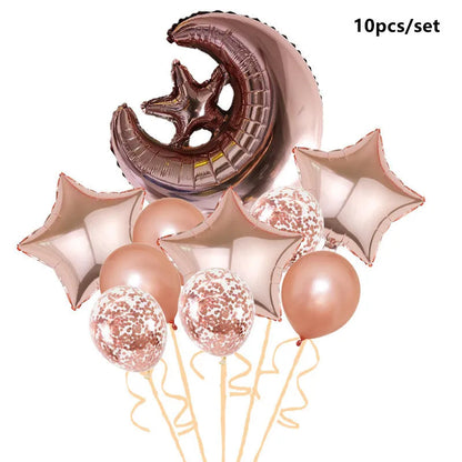 Eid Mubarak Balloons 2024 Ramadan Decorations for Home Moon Star Foil Balloon Muslim Aid Moubarak Kareem Festival Party Supplies Good Vibrations