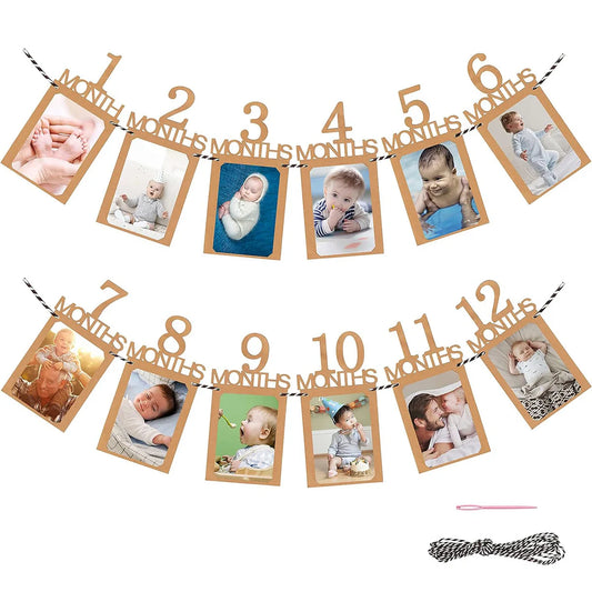 1st Birthday Photo Banner for Baby from Newborn to 12 Months First Birthday Decorations Boy or Girl Monthly Milestones Garland Good Vibrations