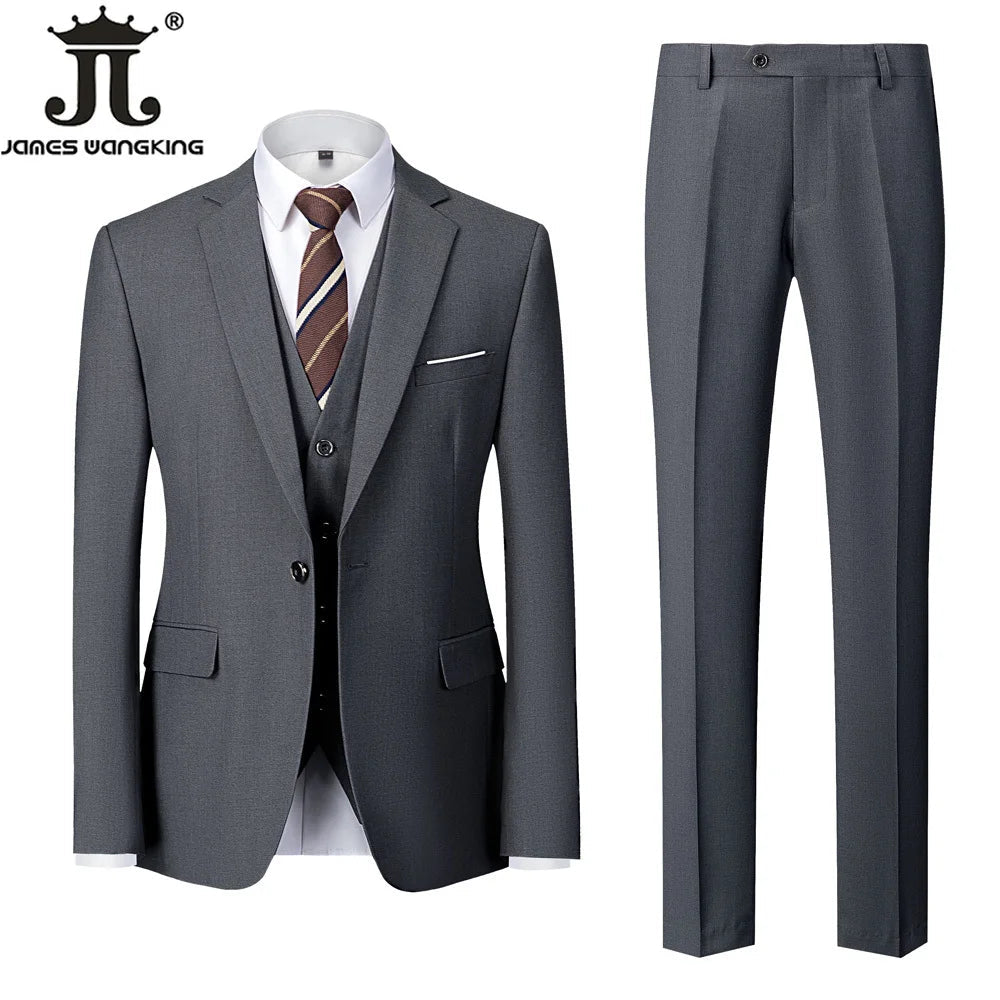 18 Color M-6XL ( Jacket + Vest + Pants ) Boutique Solid Color Men's Official Business Suit Bride's Wedding Dress Party Male Suit Good Vibrations