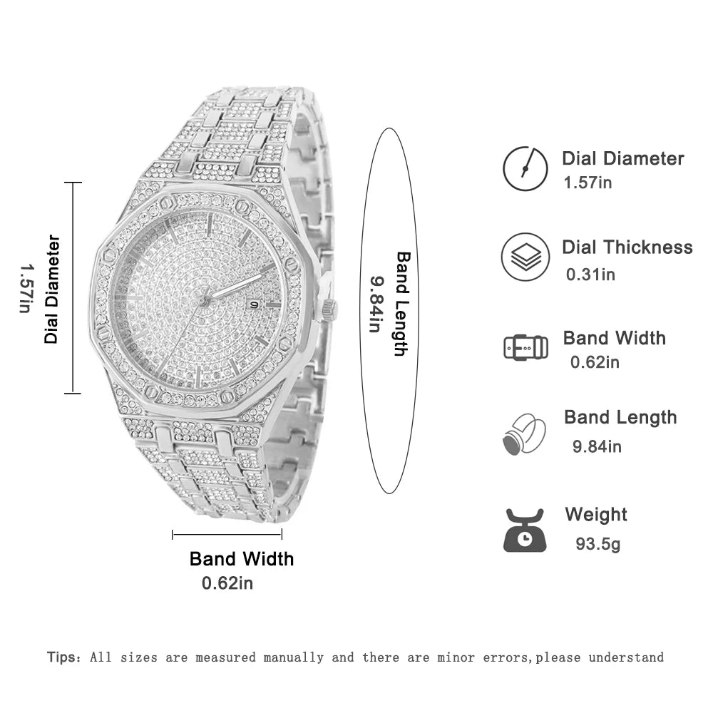 Iced Out Watch for Men Gold Watch for Men Hip Hop Fashion Cool Bling Bling Gold Diamond Luxury Mens Watch Dropshipping Relogio Good Vibrations