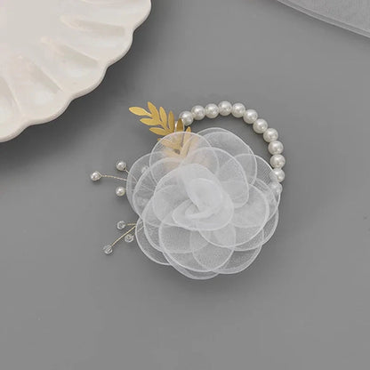 Girls Bridesmaid Wrist Flowers Pearl Ribbon Rose Bracelet for Wedding Prom Party Bride to Be Bridesmaid Gift Wedding Accessories Good Vibrations
