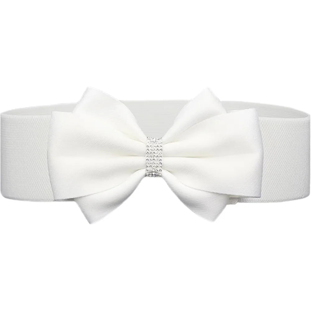 Women's Elastic Bow Belt Wide Rhinestone Stretch Belts Ladies Waist Accessories for Dress Jeans Good Vibrations