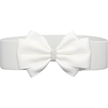 Women's Elastic Bow Belt Wide Rhinestone Stretch Belts Ladies Waist Accessories for Dress Jeans Good Vibrations