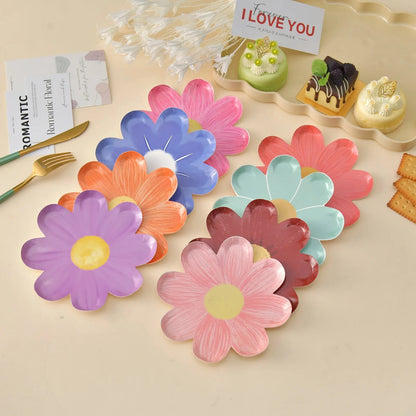 Disposable Daisy Paper Plate Flower Meal Plate Picnic Cake Plates Birthday Theme Party Decoration Good Vibrations