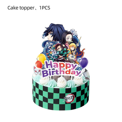 Kimetsu No Yaiba Cake Toppers Demon Slayer Theme Cake Decor For Baby Shower Kids Boys Birthday Party Cake Flag Decorations Good Vibrations