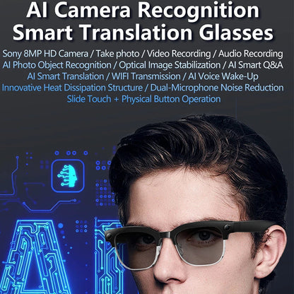 New Al Smart Glasses 8MP HD Camera 4K Video Record Voice Translation Photo Recognition WIFI Transmission BT Call Smart Glasses Good Vibrations