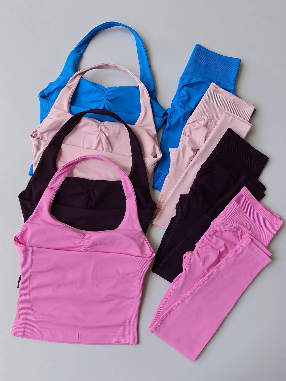 Workout Sets for Women 2 Pieces, Women's Impact Halter Tank Top+ Hidden Scrunch Butt Workout Leggings, Women Seamless Good Vibrations