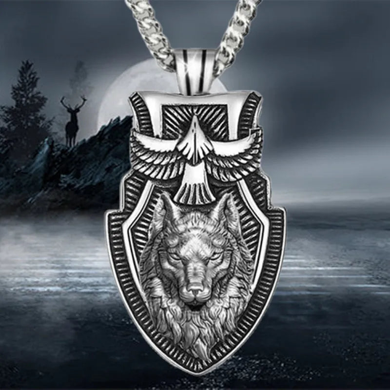 Fashion Men's Wolfhead Necklace Stainless Steel Triangle Pendant Hip Hop Necklaces for Men Punk Animal Jewelry Anniversary Gift Good Vibrations