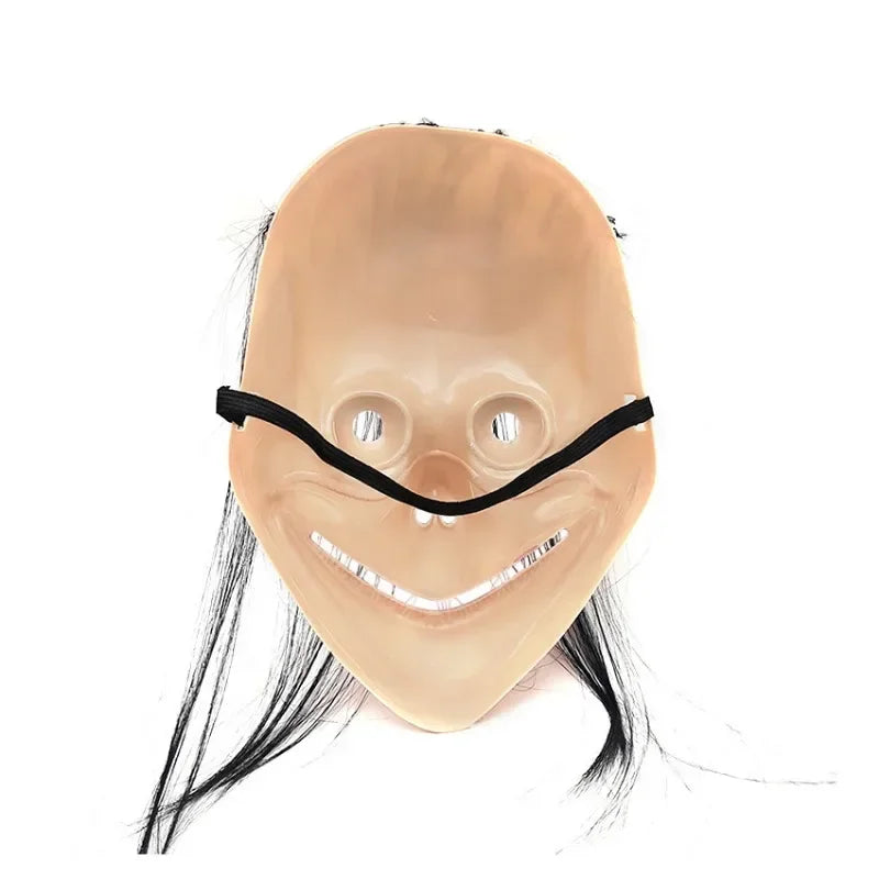 Halloween Horror Mask with Long Hair Funny Plastic Mask V-shaped Mouth Party Dress Up Ghost Mask Prop Cosplay props New 2025 Good Vibrations