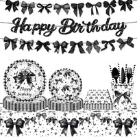 Black Bow Tie Party Disposable Tableware Sets Plates Cups Napkins Tablecloth For Wedding Birthday Party Dinnerware Decoration Good Vibrations