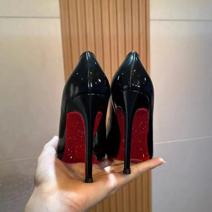 High Heels Women's Slim Heels New Stunning and Sexy Wedding Shoes Black Patent Pointed Single Shoes High Heels Туфли Женские Good Vibrations