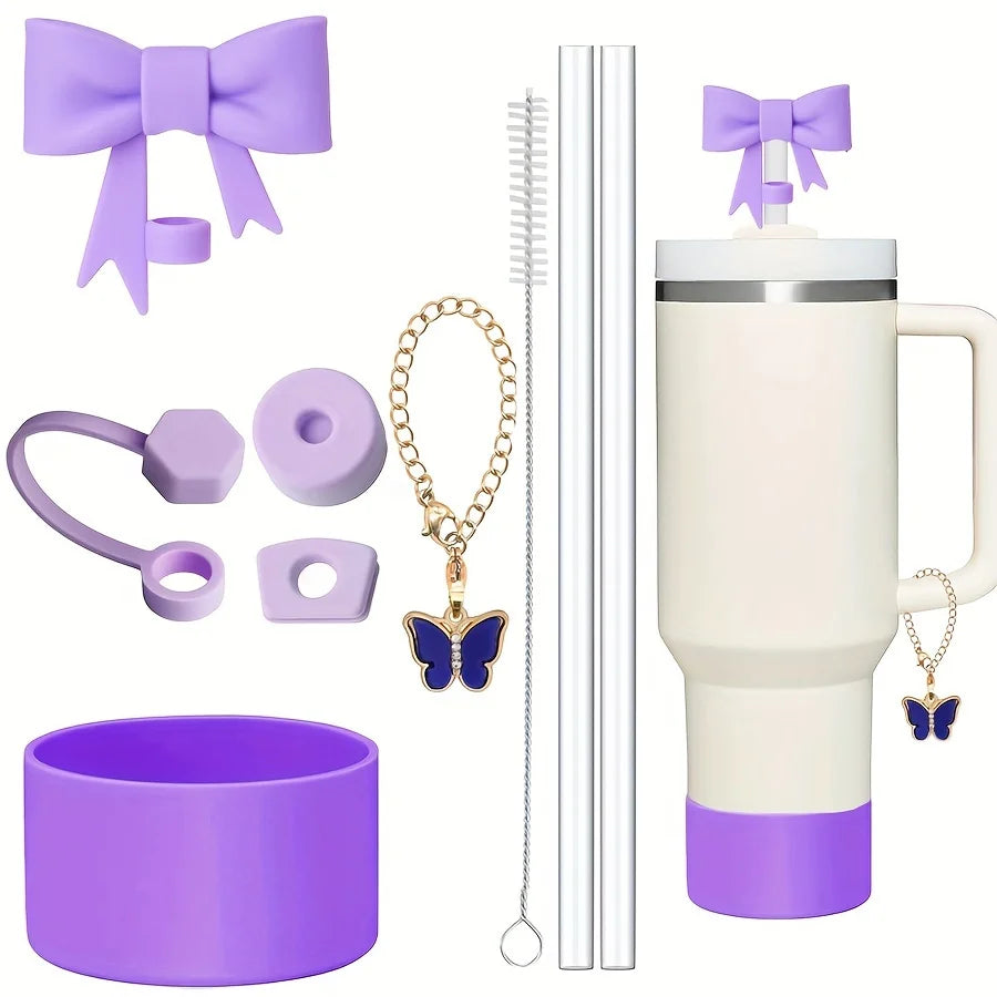 9pcs Accessories for Stanley 40oz Tumbler Cup Spill Proof Stopper 10mm Straw Cover Cap Silicone Boot Charm Chain Straw and Brush Good Vibrations Adult Super Store