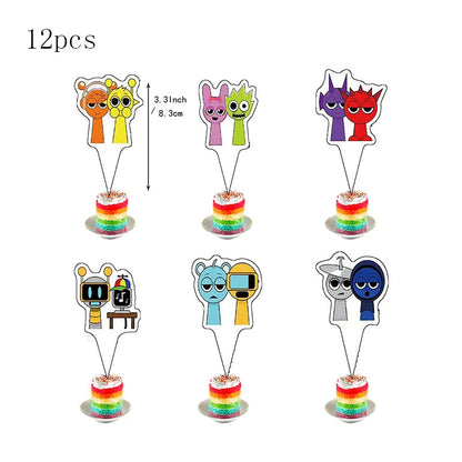 Incredibox sprunki Birthday Party Decorations Cake Topper Balloons Tablecloth Cups Plates Kids Birthday Party Supplies Good Vibrations