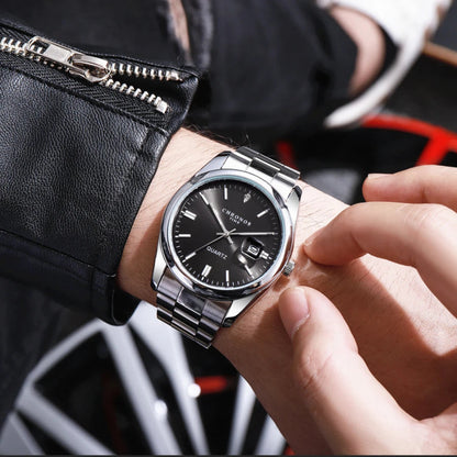 CHRONOS Top Brand Luxury Man Wristwatch Waterproof Luminous Date Men Watches Stainless Steel Quartz Men's Watch Male reloj Good Vibrations