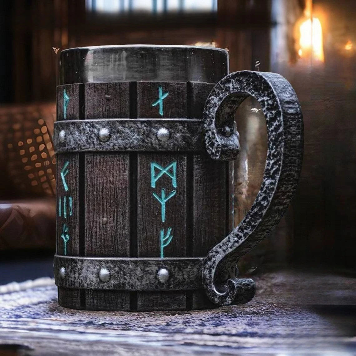 Viking Vintage Oak Barrel Beer Mug Stein with Stainless Steel Liner Coffee Cup Tea Mug Large Capacity Mug Pub Bar Party Gift Good Vibrations