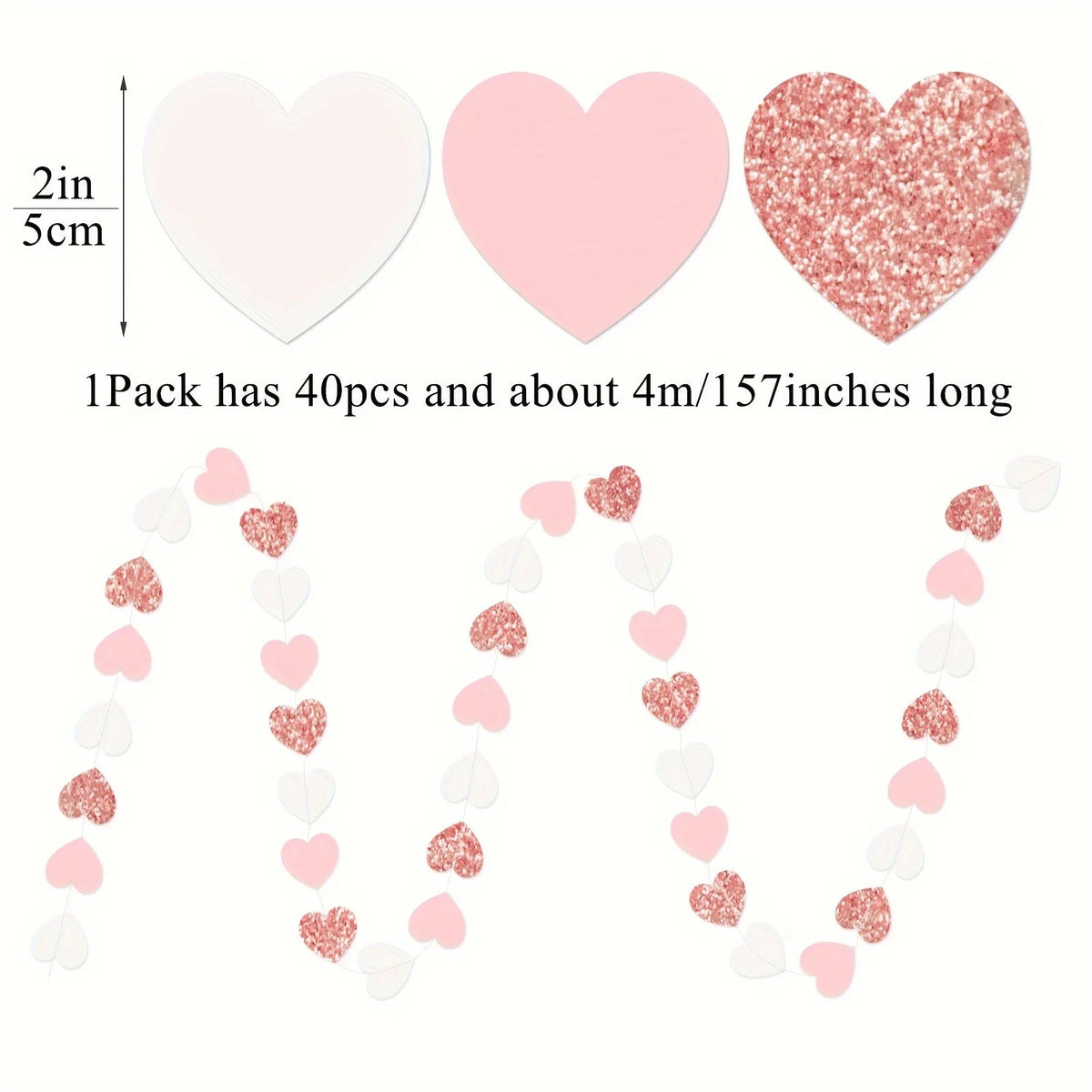 1pc Rose-Golden Pink White Party Decorations - Paper Heart Streamers Garland Galentines Valentines Day Decorations Good Vibrations