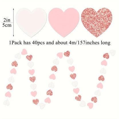 1pc Rose-Golden Pink White Party Decorations - Paper Heart Streamers Garland Galentines Valentines Day Decorations Good Vibrations