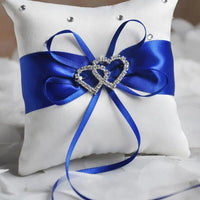 10x10 cm Romantic Bridal Wedding Ring Pillow Double Heart Ribbon Cushion Decor European Romantic Rhinestone Decor For Wedding Good Vibrations