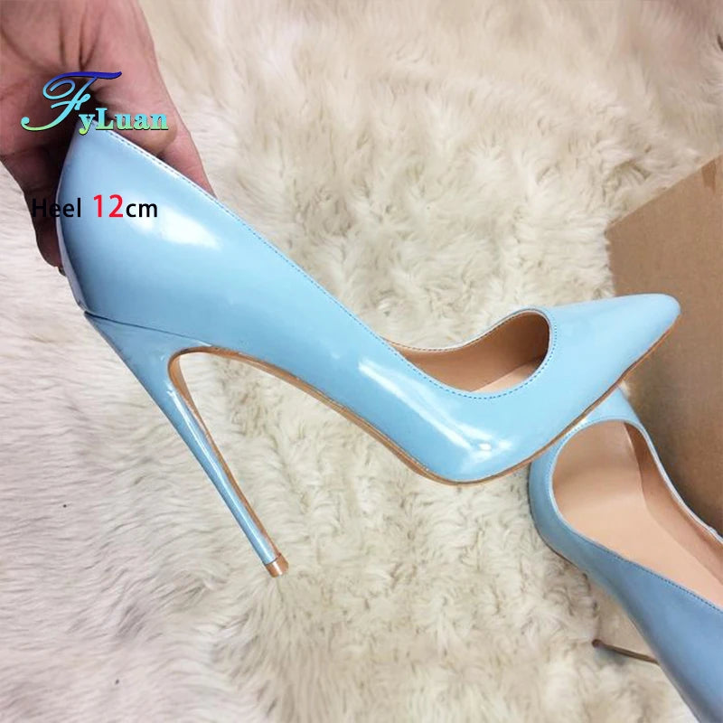 Women's 8CM 10CM 12CM Blue Pointed Toe High Heels 2025 New Elegant Temperament Party Single Shoes Solid Ladies Large Size Pumps Good Vibrations