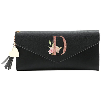 Wallet Black Small Leather Coin Purse Rfid Blocking Wallet Rose Gold Pattern Mini Purse with ID Window for Women Good Vibrations