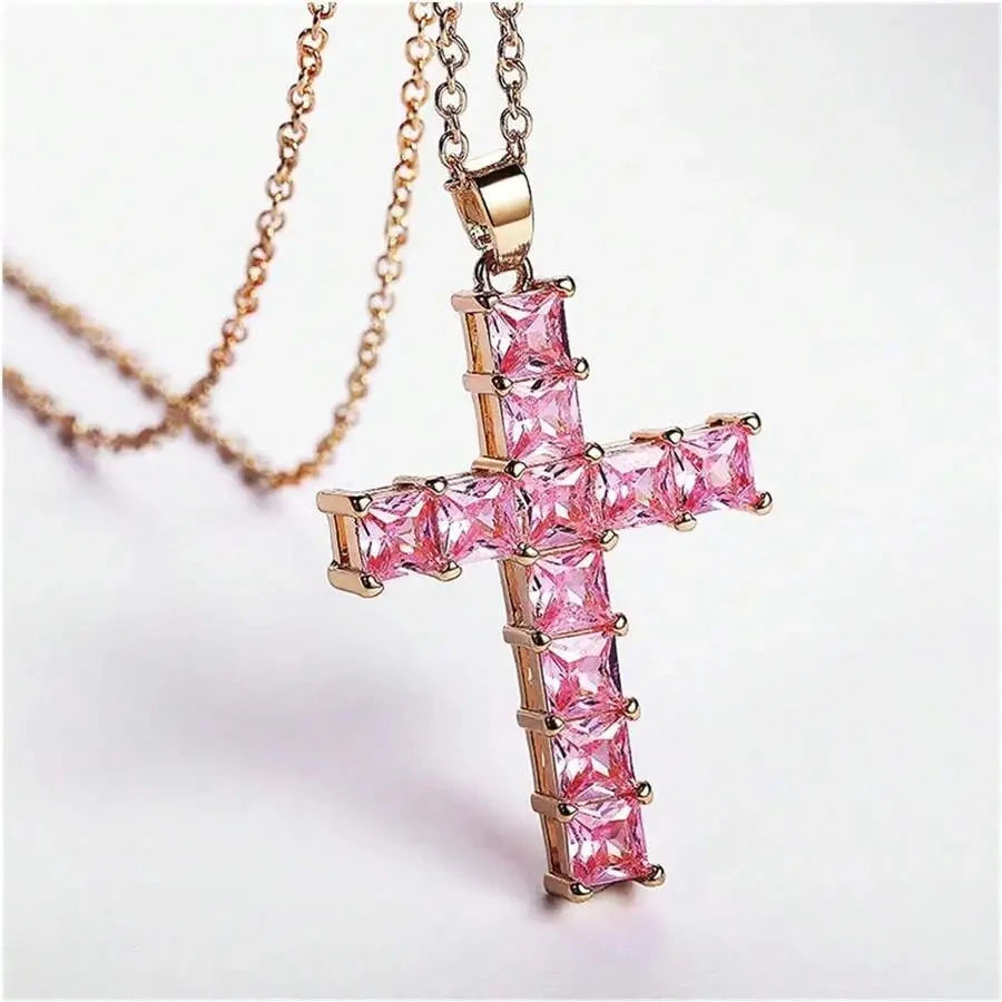 New Fashion Necklaces Female Pendants Gold Multi Color Crystal Jesus Cross Pendant For Women Necklace Party Leisure Time Jewelry Good Vibrations