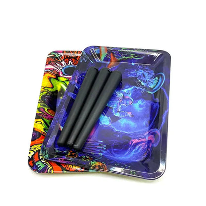 Rolling Tray 18X12.5CM with colorful design and black accessories.