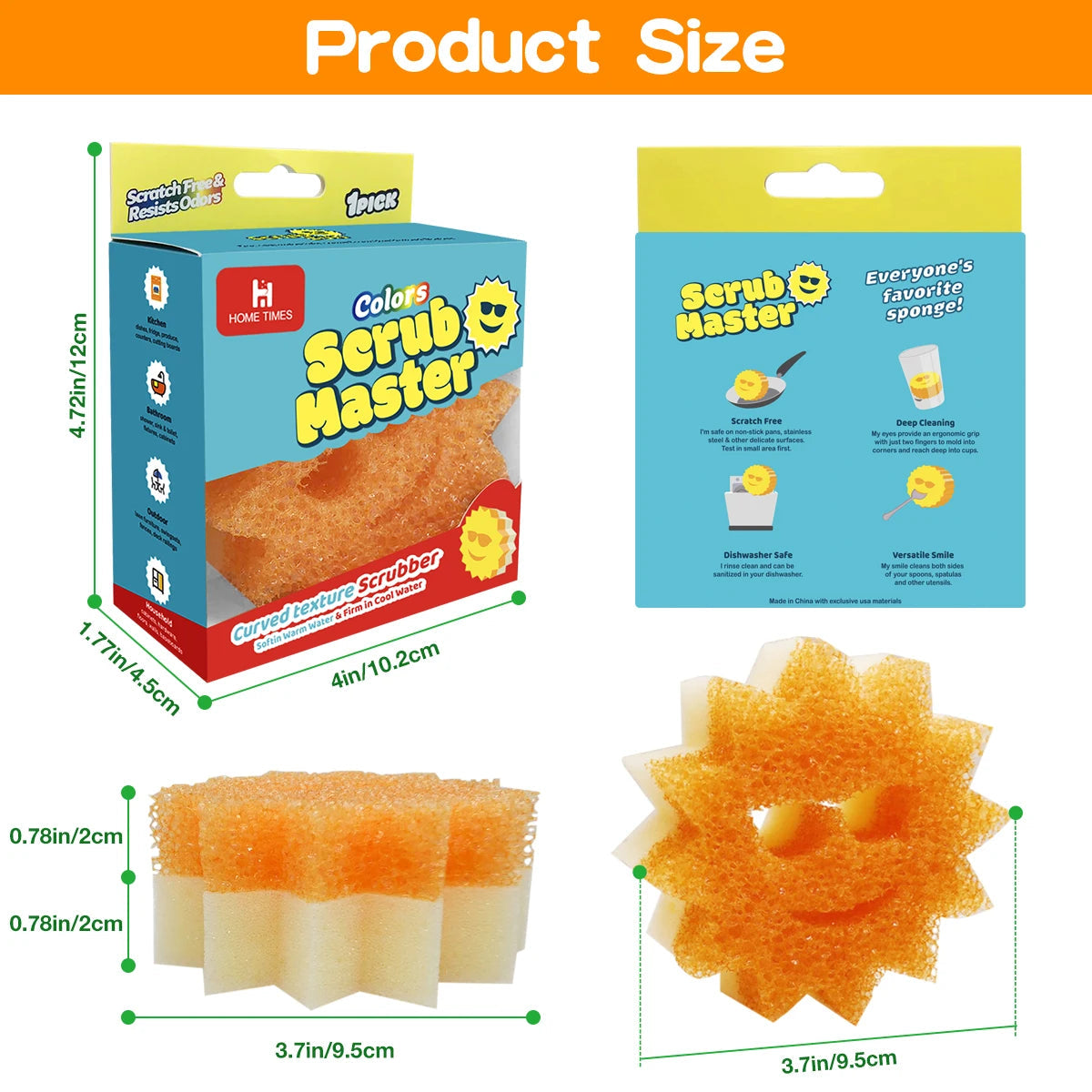 Scrub Master Scratch-Free Multipurpose Dish Sponge - BPA Free & Made with Polymer Foam - Stain & Odor Resistant Kitchen Sponge Good Vibrations