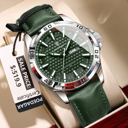 POEDAGAR Original Man Wristwatch Top Luxury Waterproof Luminous Date Week Watch For Men Quartz Sport Leather Men's Watches Reloj Good Vibrations