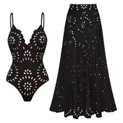 Sexy Women's Lace Hollow Breathable Swimsuit Set Solid Color Backless 2 Piece Beach Beachwear Swimwear Women Beach Swimsuit Good Vibrations