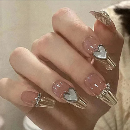 24Pcs Short Square Coffin False Nails French Glitter Wearable Fake Nails Acrylic Full Cover Women Ballet Press on Nails Tips Good Vibrations