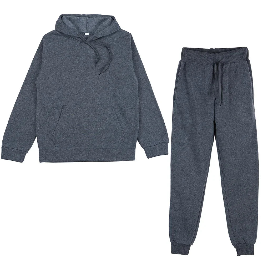 Men's Autumn and Winter New Solid Color Hoodie+pants Two-piece Set Fashionable Casual Sports Set Size S-3XL Good Vibrations