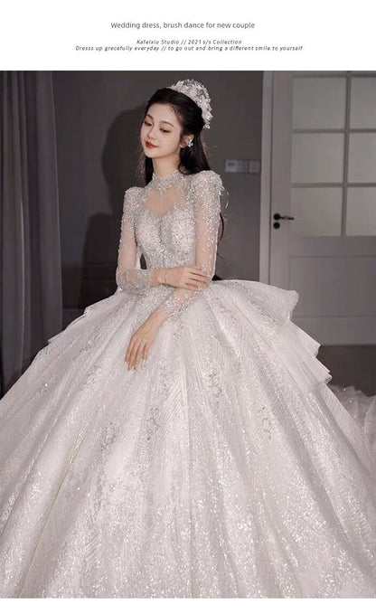 Primary Wedding Dress 2024 Bride New Arrival French Advanced Texture Pregnant Women Heavy Industry Vintage Court Style Trailing Long Sleeves Good Vibrations