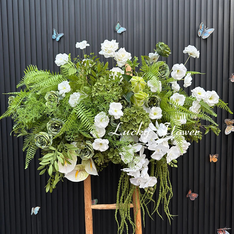 Artificial Plants Flower Arrangement Road Lead Greenery Ball Hang Flower Row Welcome Sign Decor Green Plant Floral Backdrop Prop Good Vibrations