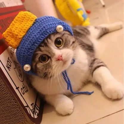 Cute Cat Hat Funny Pets Party Cosplay Headwear Delicate Hemming Pendant Decor Elasticity Knitted Hat Pet Accessories Good Vibrations