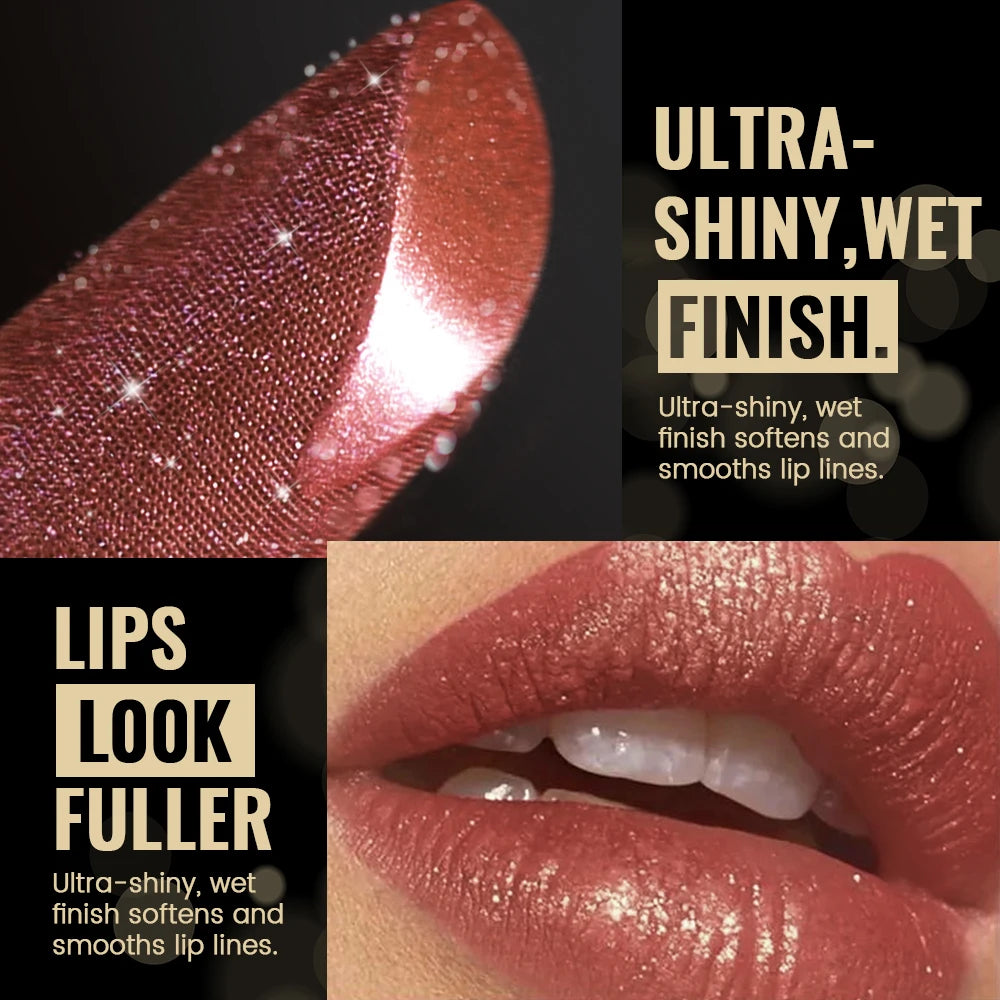 Glitter Lipstick, a pressable pearlescent lipstick, is very shiny like crushed diamond particles, smooth and long-lasting, has a Good Vibrations