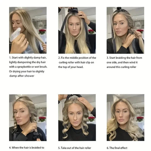 6Pcs Women No-Heat Curly Hair Stick Satin Sleep Cap Set Hair Clip and Ring Comb Sponge Hair Curler Suitable for All Hair Types Good Vibrations