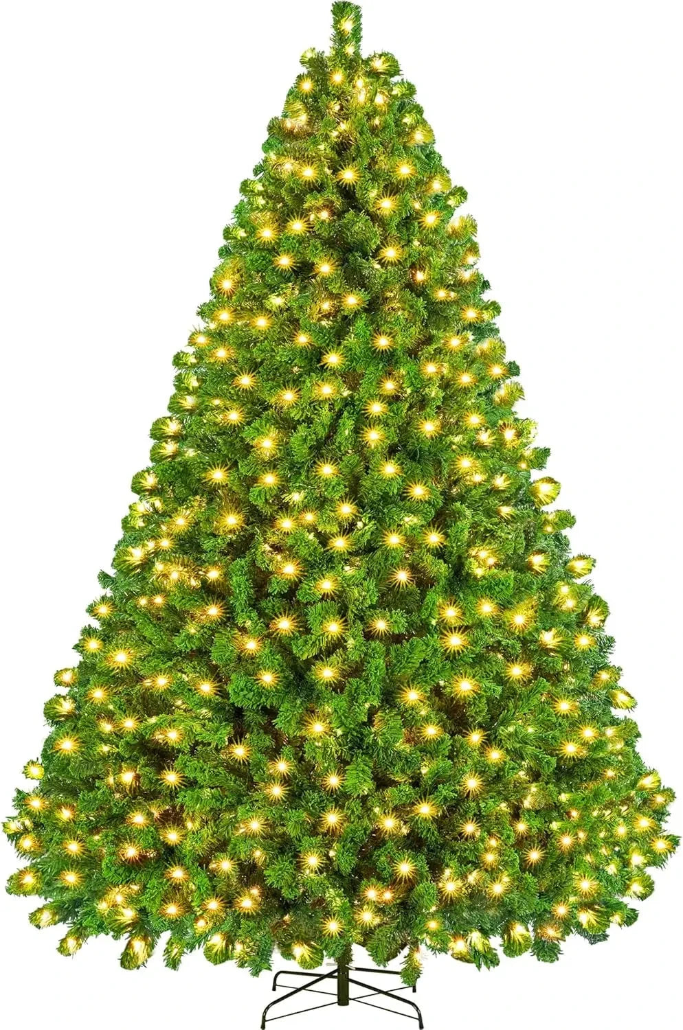 5 to 10ft Artificial Christmas Tree , Snow Flocked Full Prelighted Xmas Tree with 2084 Branch Tips, 900 Incandescent Lights Good Vibrations