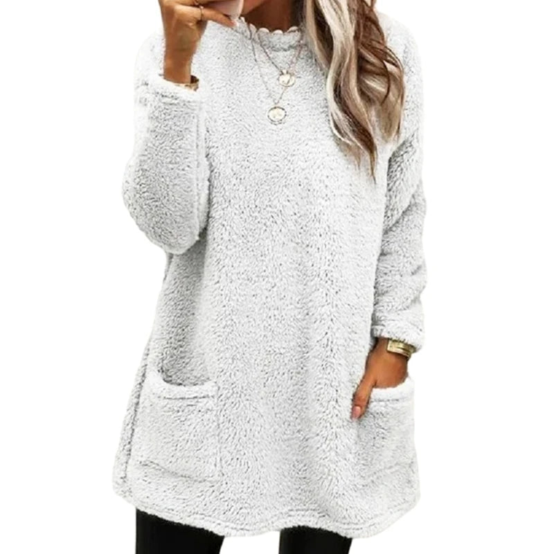 Womens Oversized Crewneck Sweatshirt Casual Sherpas Pullover Top Warm Sweater Loose Long Sleeve Shirts Tunics Dress Good Vibrations