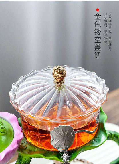 Automatic Tea Set with Heat-Resistant Glass Teapot and Lazy Magnetic Tea Infuser for Home and Office Good Vibrations