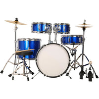 Kids 5-Piece Complete Junior Drum Set with Genuine Brass Cymbals with 16" Bass Drum, Tom-Tom, Snare, Cymbals, Hi-Tone Good Vibrations