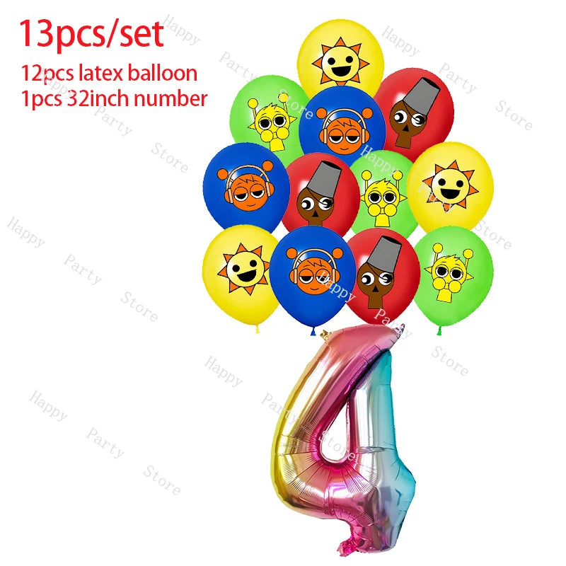 Incredibox Sprunki Birthday Party Decoration Balloon Tableware Backdrop Cake Topper Split Sales Sprunki Birthday Party Supplies Good Vibrations