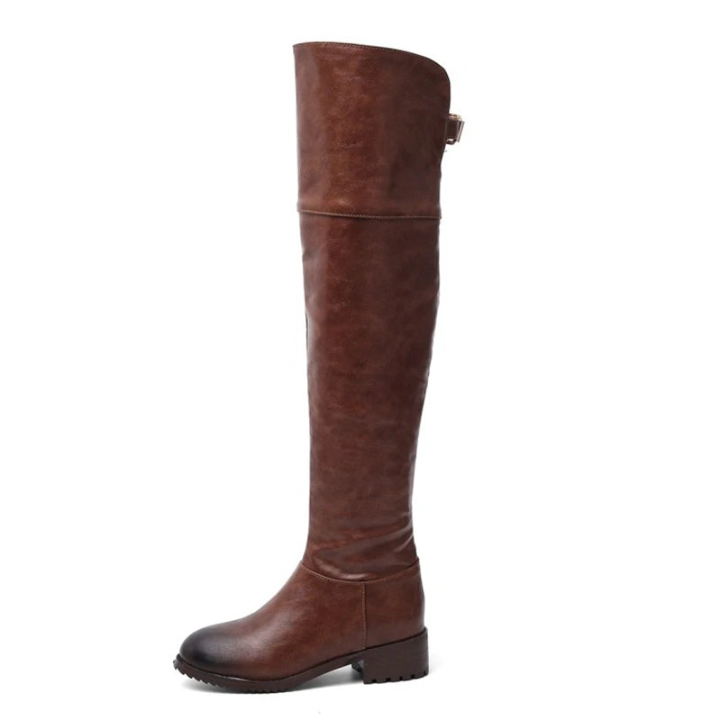 REAVE CAT Women leather boots Over The Knee Boots heels long boots black Lady shoes high quality Good Vibrations