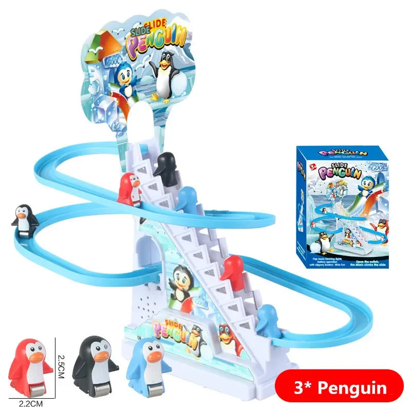 Electric Small Ducks Climbing Toys DIY Ducks Chasing Race Track Game Set with Lights & Music Roller Coaster Toy for Kids Gift Good Vibrations