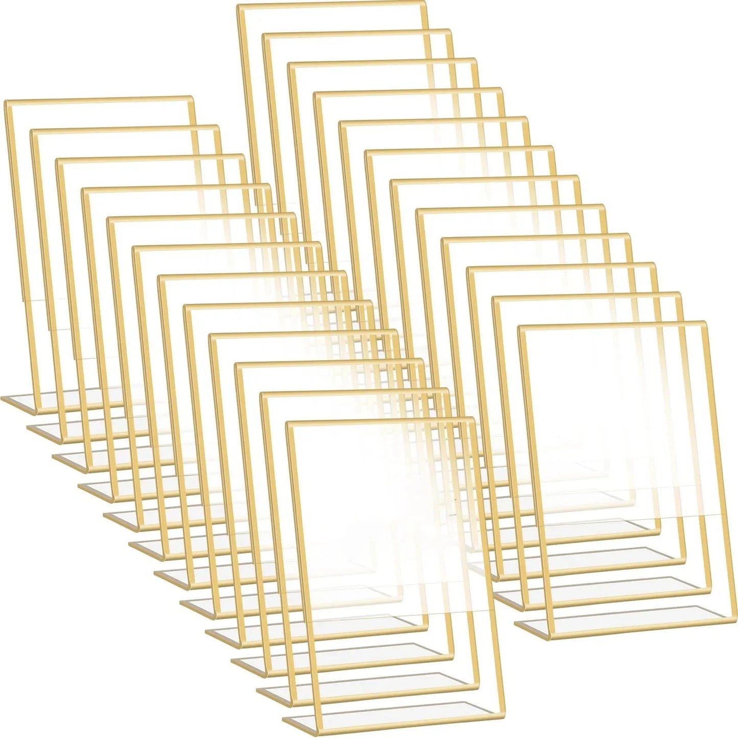 Gold Borders Acrylic Sign Holder Picture Frame Display Stand Clear Paper Holder Table Menu Stands for Wedding Office Restaurant Good Vibrations