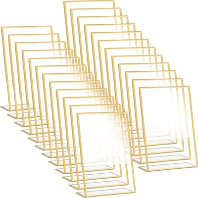 Gold Borders Acrylic Sign Holder Picture Frame Display Stand Clear Paper Holder Table Menu Stands for Wedding Office Restaurant