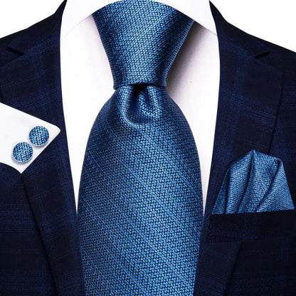 Hi-Tie Navy Blue Solid Paisley Silk Wedding Tie For Men Hanky Cufflink Mens Necktie Set Business Party New Design Dropshipping Good Vibrations