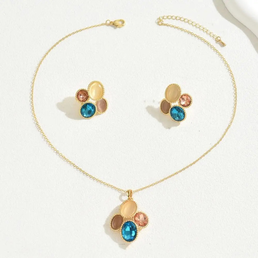Chic Luxury Crystal Earrings Pearl Charm Rhinestone Necklace Geometric Vintage Women Jewelry Set Girls Good Vibrations