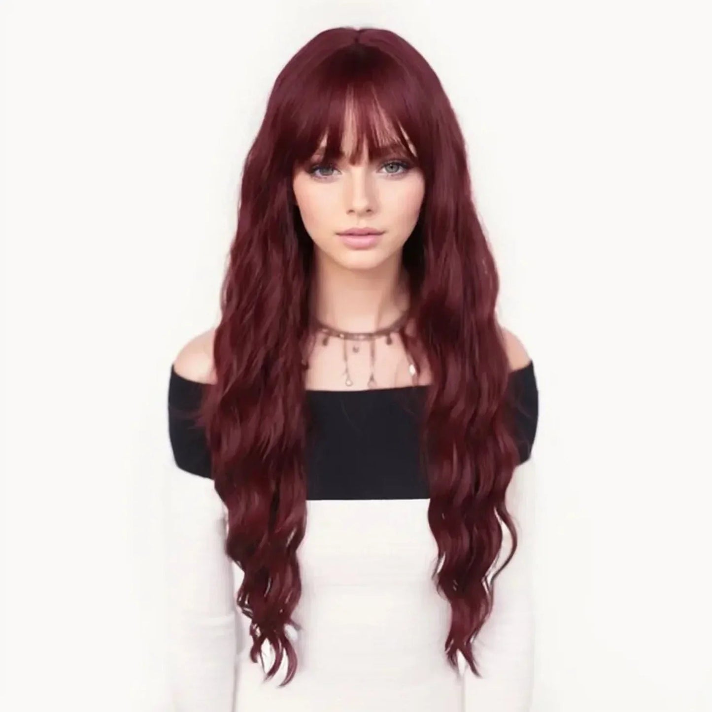Synthetic Cosplay Pink Wigs Long Water Wavy Wig with Bangs for Women Girls Halloween Wig Costume Carnival Party Christmas Use Good Vibrations